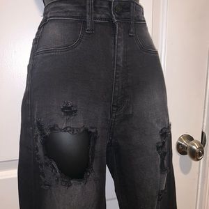 High-waist distressed skinny jeans
